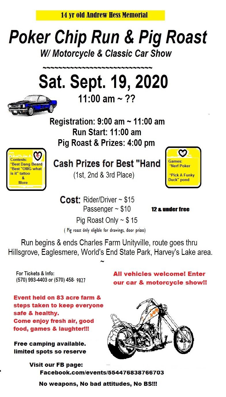 14 yr old Andrew Hess memorial Poker Chip Run & Pig Roast Motorcycle